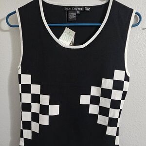 NWT Women's Ziani Couture Sleeveless Black and White Checkered Top Size PM